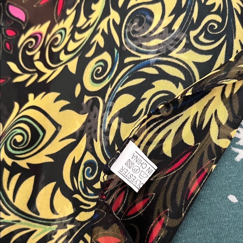 Black and Gold Peacock Patterned Scarf Polyester - Picture 3 of 4